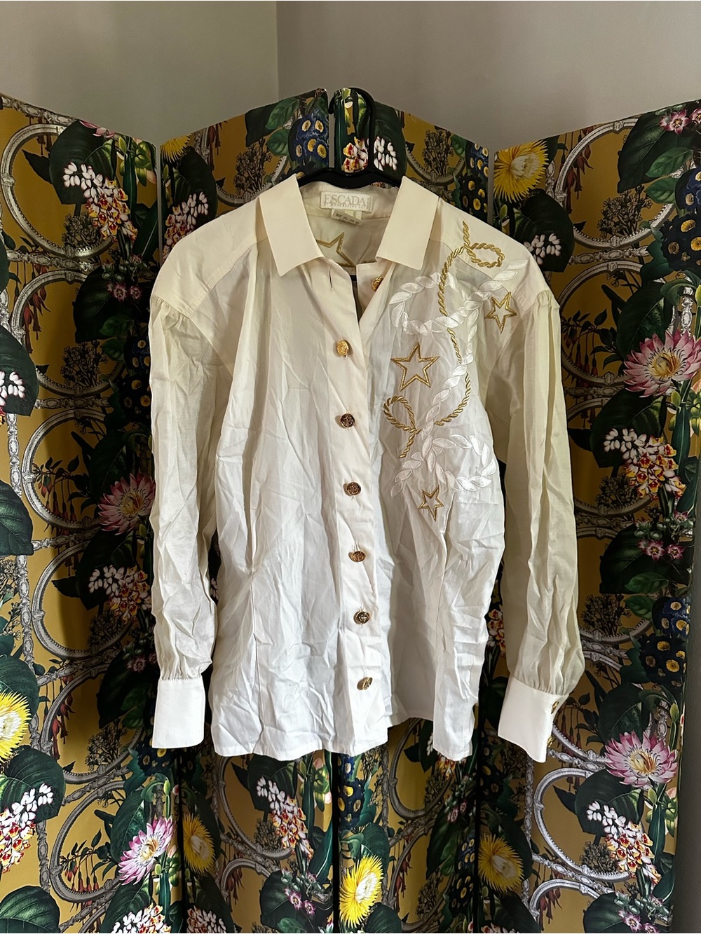 Escada Cream Embroidered Button-Down Shirt Jacket Nautical Small